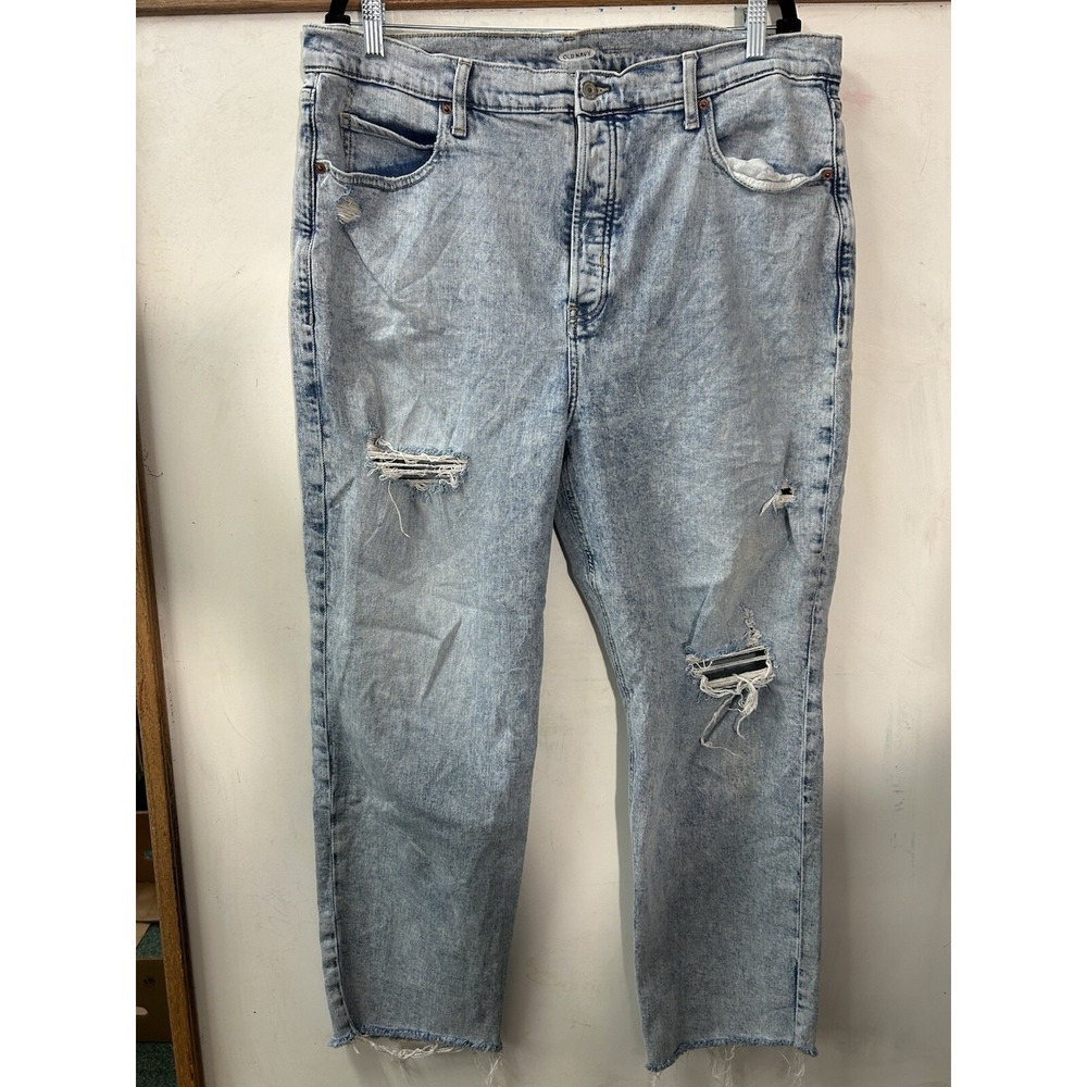 Old Navy Extra High-Rise Sky-Hi Straight Secret Slim Pockets Distressed Jeans 18